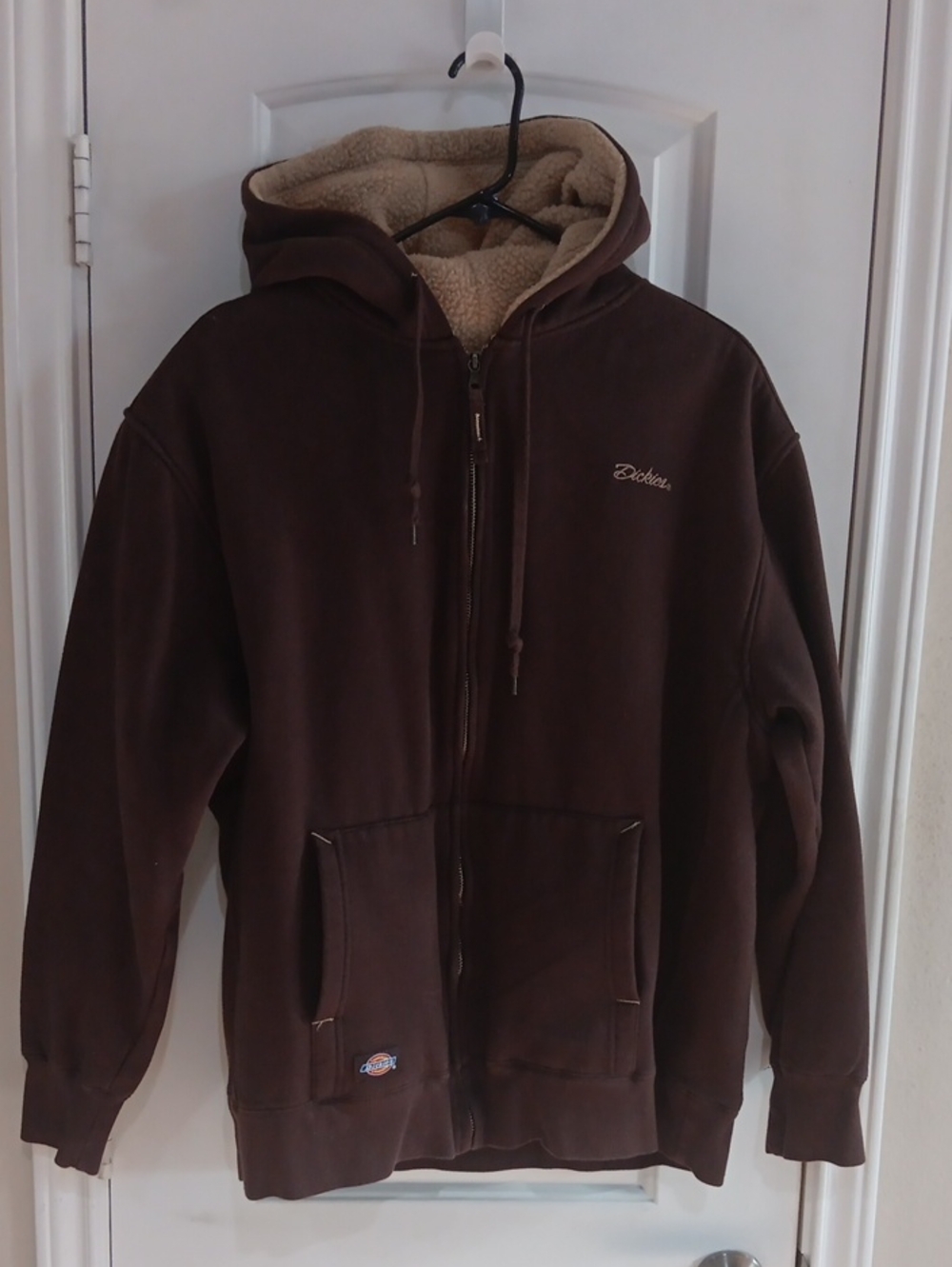 Dickies Script Logo Sherpa Lined Zip Hoodie Brown L